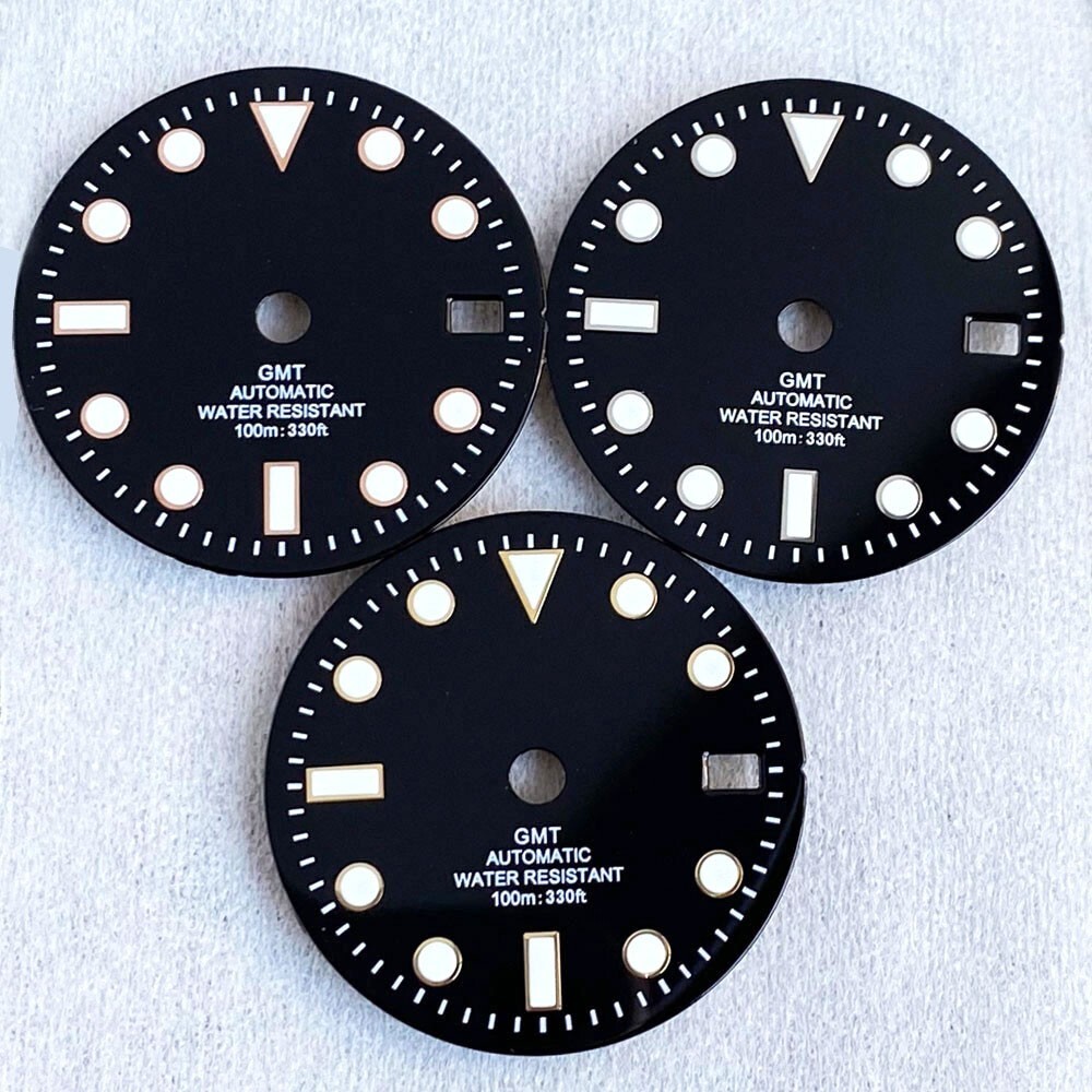 MOD 29mm Black Diver GMT Watch Dial Parts For NH34 Movement Watch Accessories