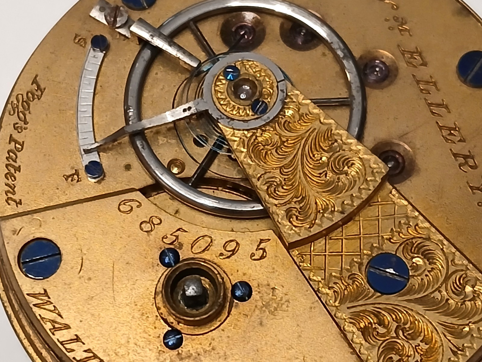 18 size Waltham William Ellery Model 1857 pocket watch movement. Parts-Repair