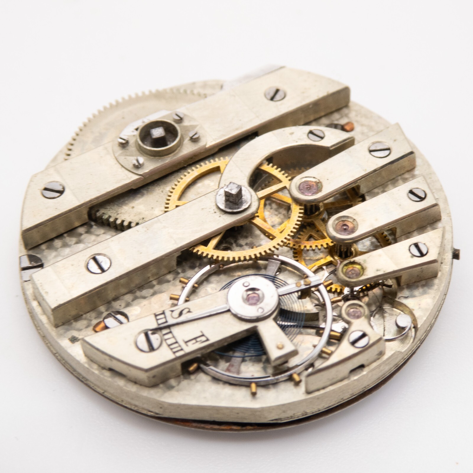 Jules Huguenin 36 x 8.6 mm Key W / S Antique Pocket Watch Movement, Keeps Time