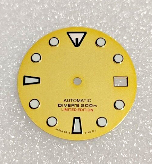 🟡 YELLOW SUMO DIAL FOR SEIKO NH35 MOVEMENT DIAL LEGS AT 3 GLOSS FINISH NO LOGO