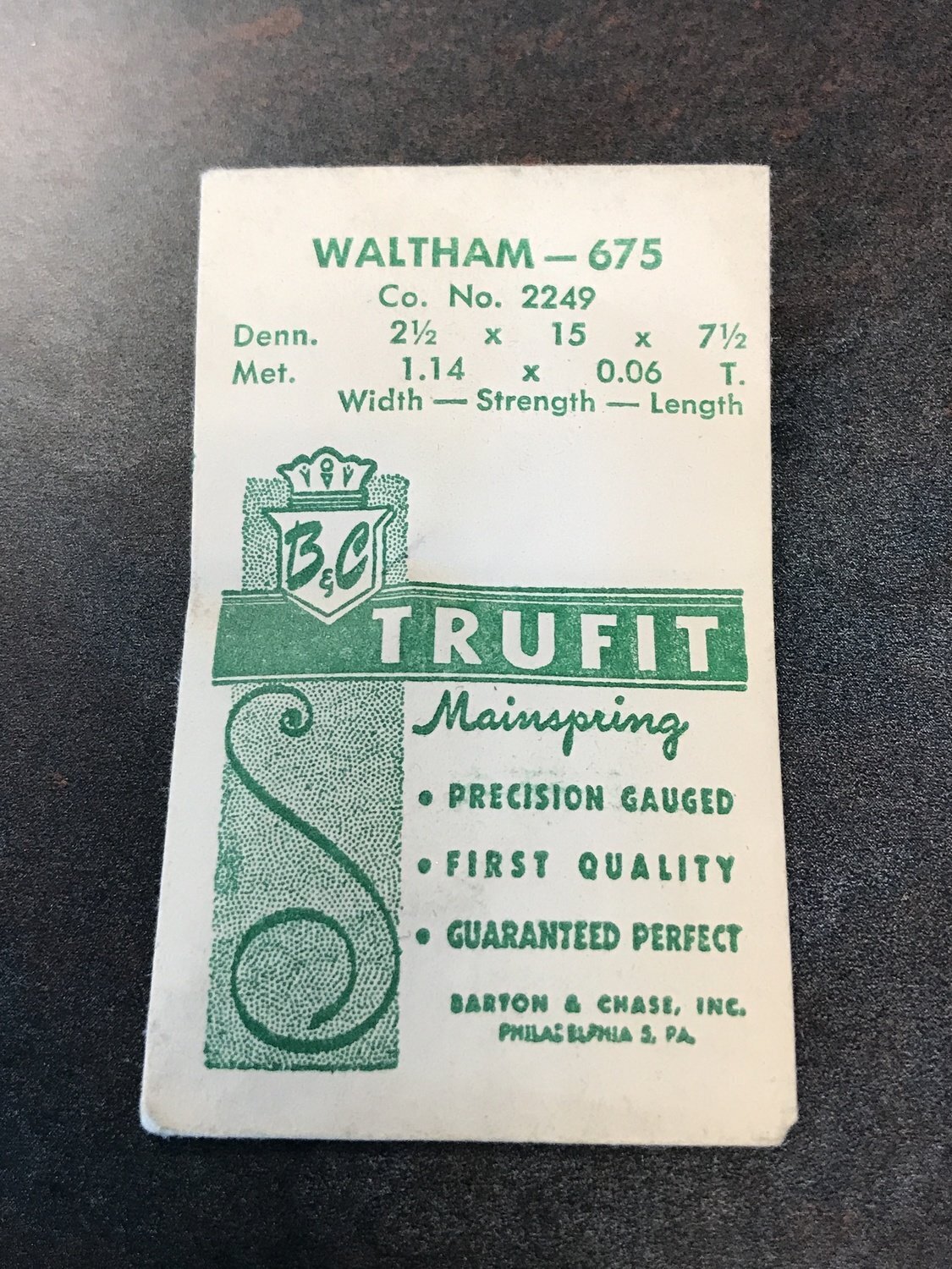 Trufit Mainspring – Waltham 2249 for 6¾ Ligne Model 675 – Steel