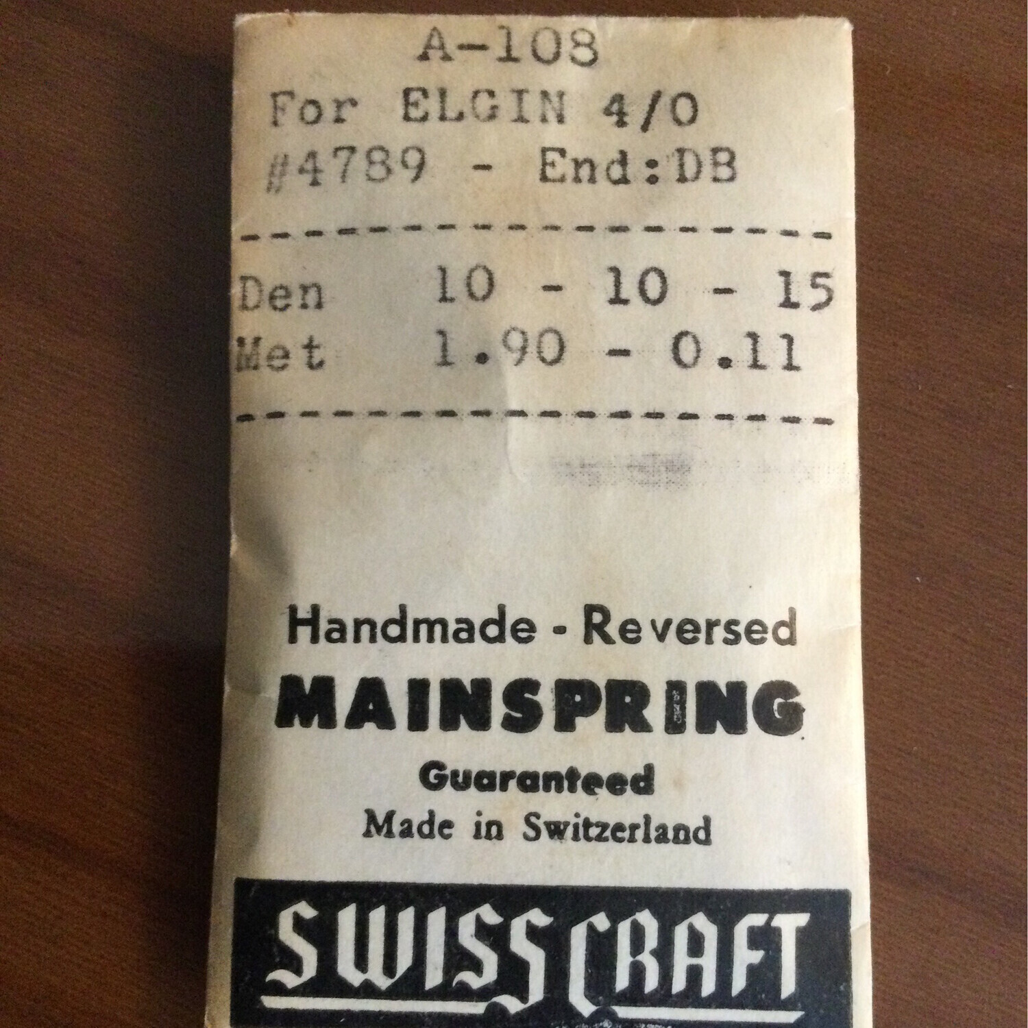 Swisscraft Mainspring A-108 for 4/0s Elgin No. 4789 – Steel