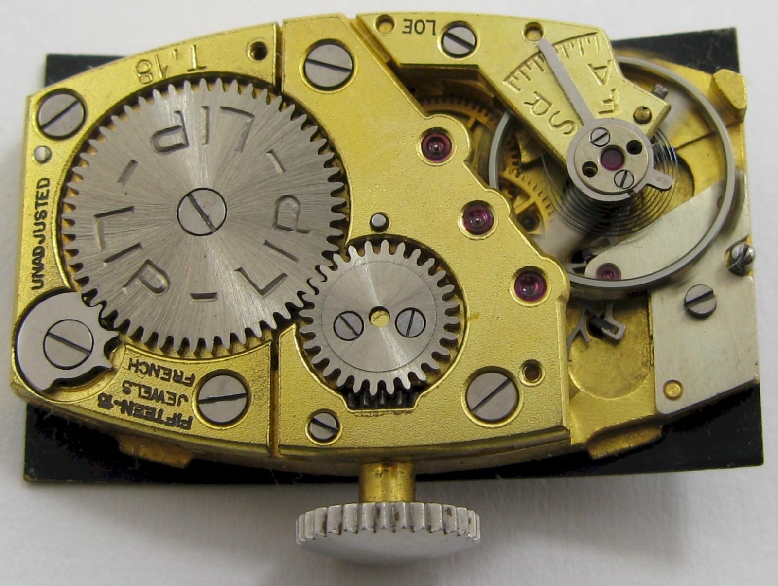 LIP T 18 15 jewels rectangle watch movement +black dial for parts