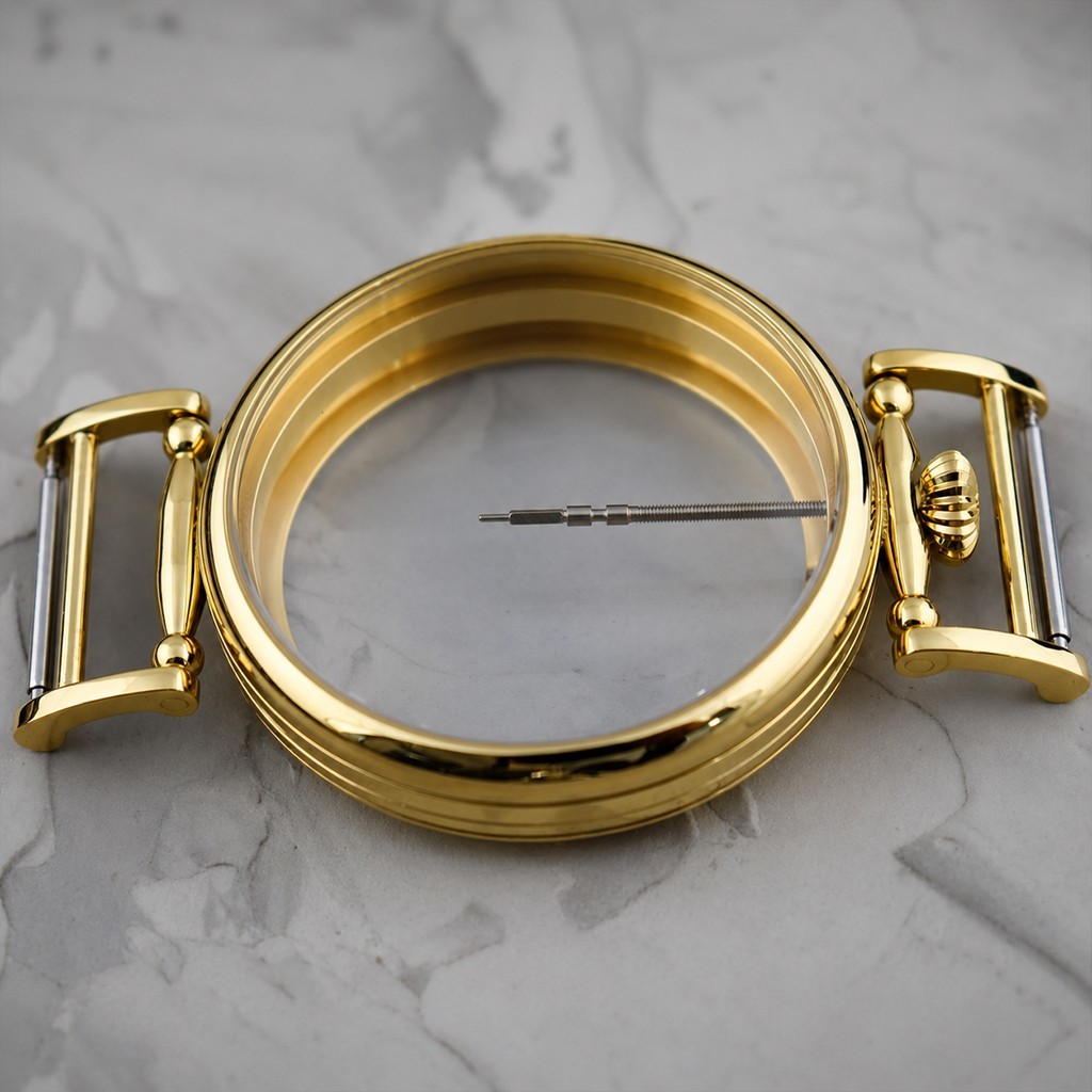 43mm Gold Watch Case 36mm Inner Diameter Mineral Glass TiN Coated Stainless