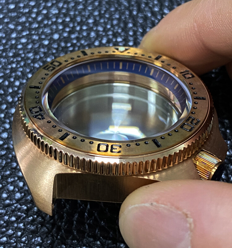 Real Bronze 46mm 200m Diving Watch Case Fit NH35A Sapphire Glass Anti-reflective