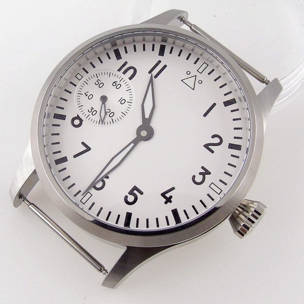 Silver 42mm Sterile Watch Case+Hands+Dial For ETA 6497 ST 3600 Hand Winding Movt