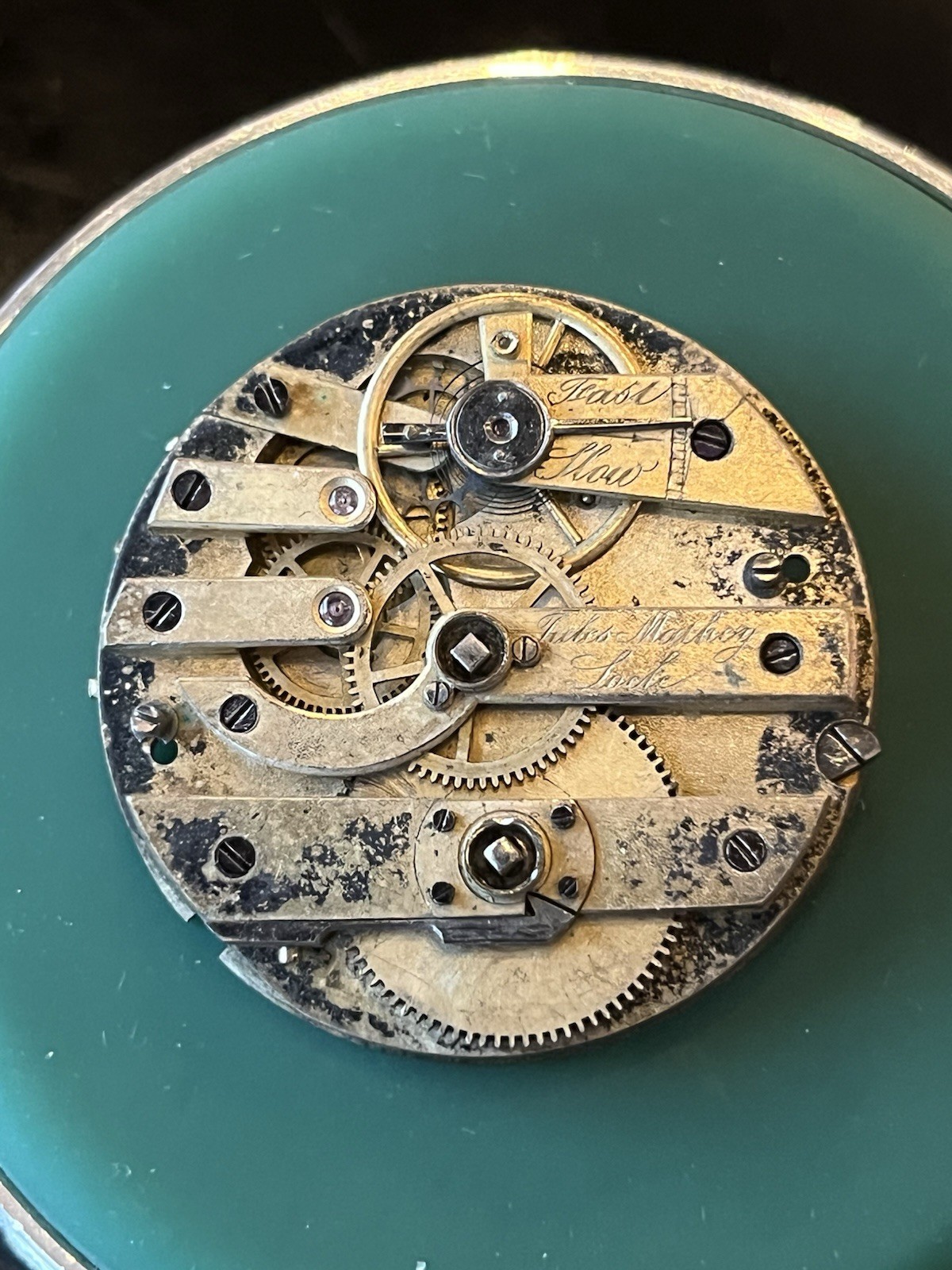 GOOD BALANCE Jules Mathey Locke Antique ~36mm Key Wind Pocket Watch Movement