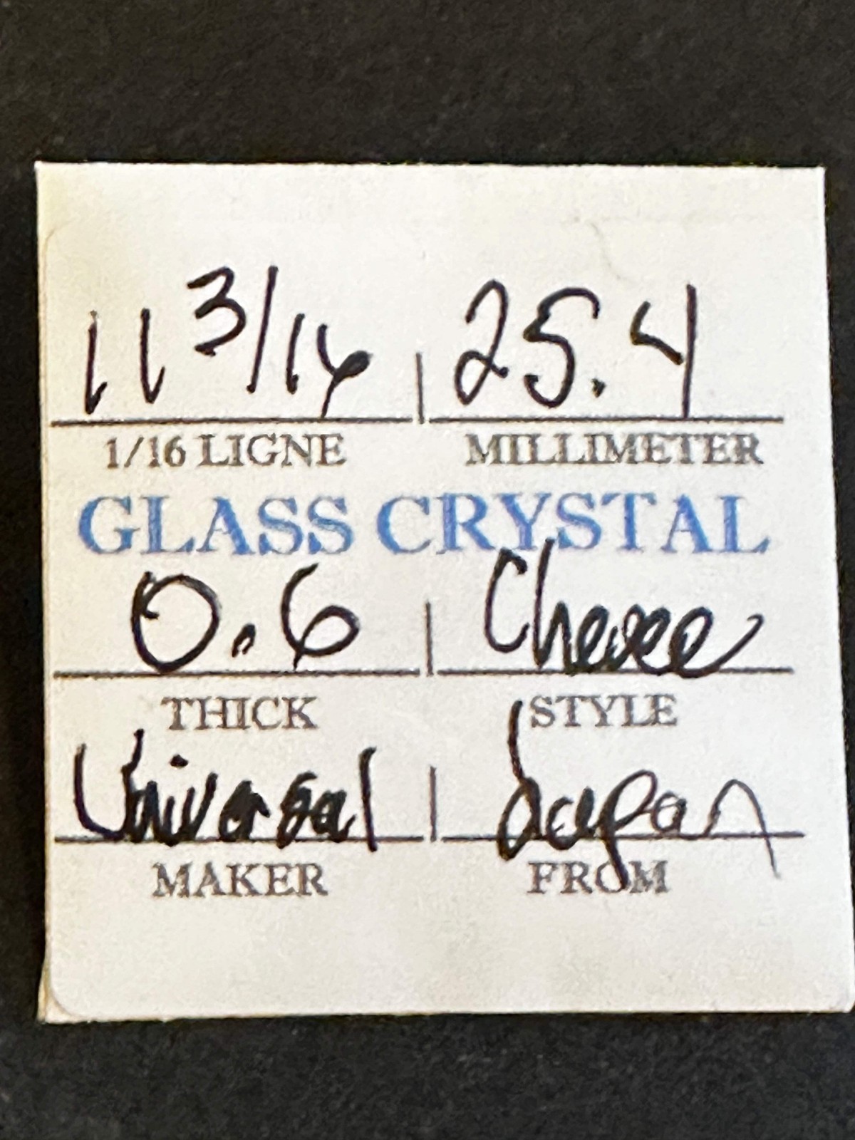 Universal Vintage Small Glass Watch Crystal 11-3/16 (~25.4mm) – NOS