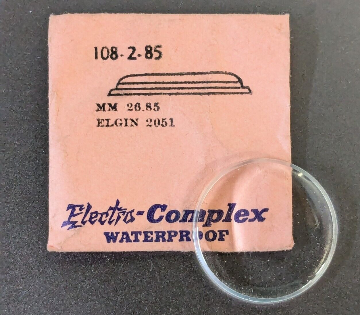 NOS Electro-Complex Acrylic Watch Crystal for ELGIN 2051 – 26.85mm #108-2-85
