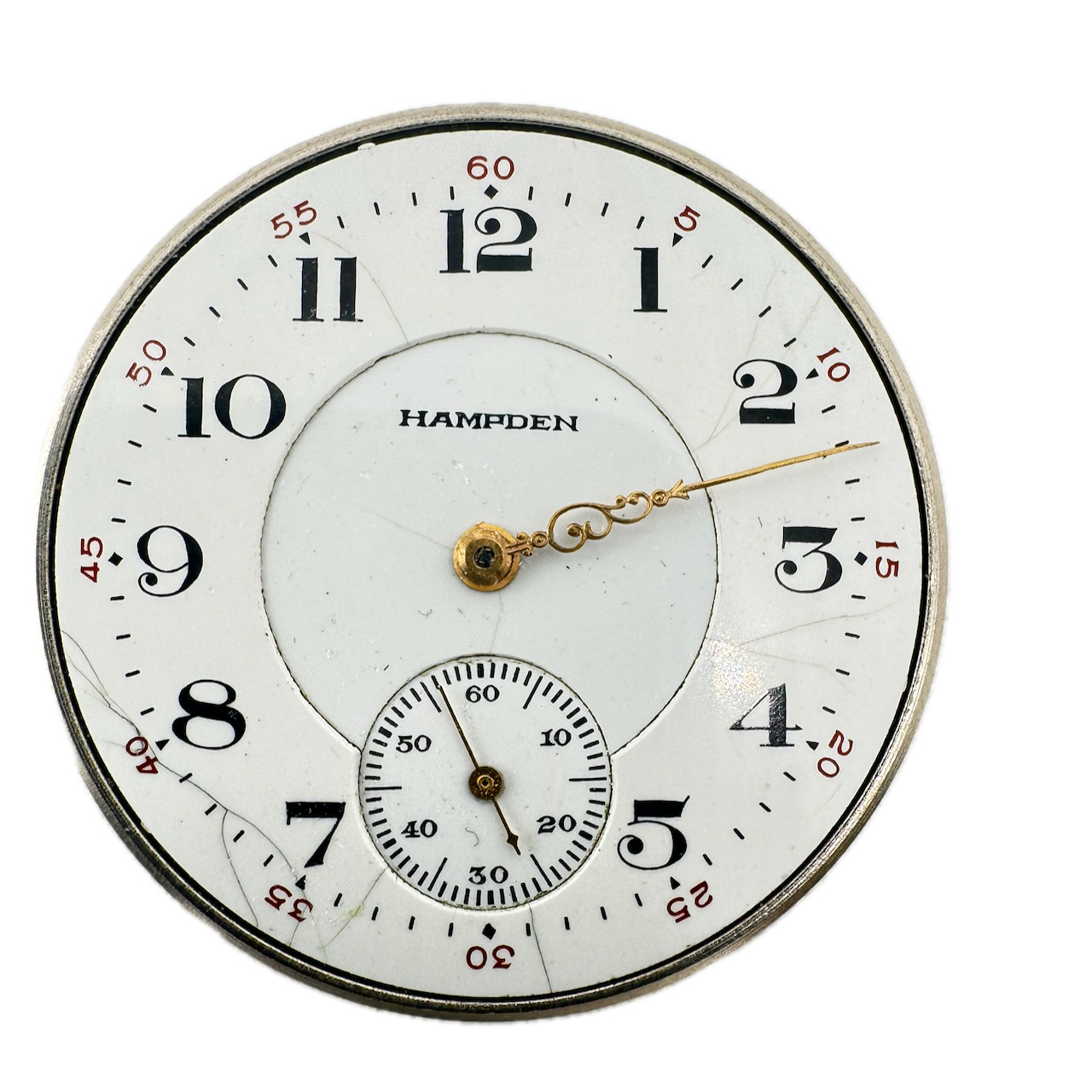 Antique 12s 1915 Hampden 5 Mechanical Openface Pocket Watch Movement No. 700 15J