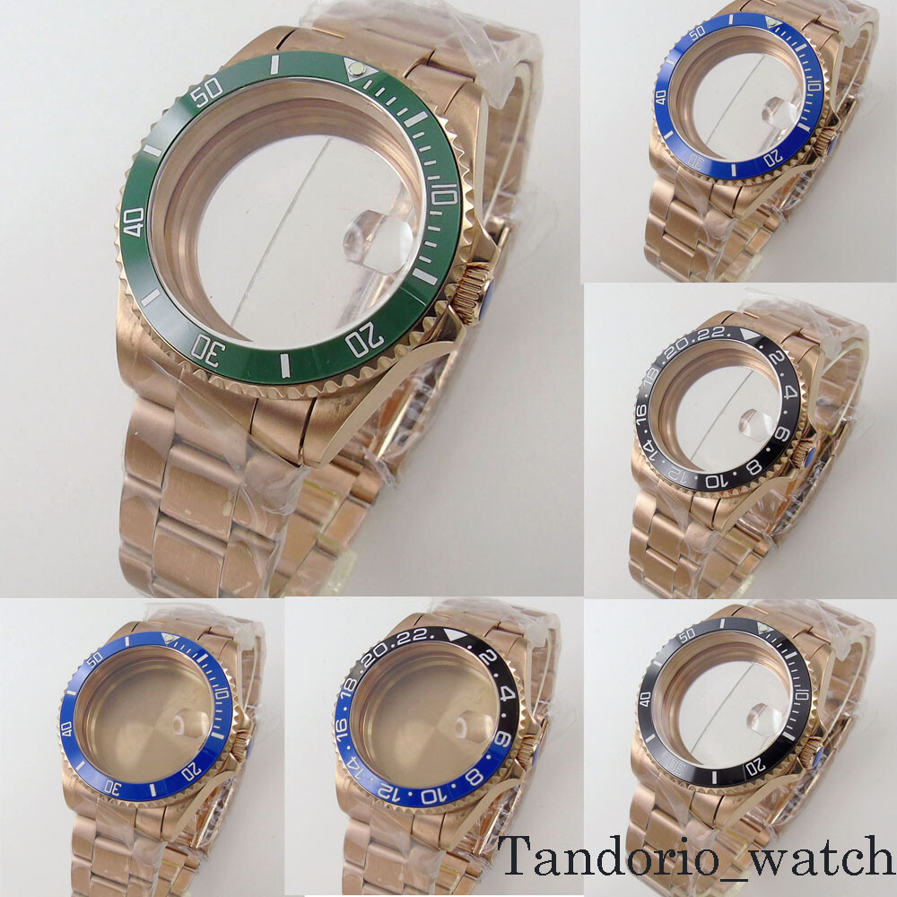 38mm Rose Golden Watch Case Sapphire Glass Ceramic Bezel For NH35 NH36 movement