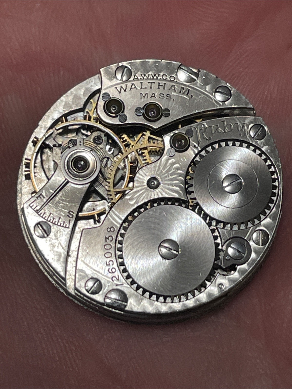 American Waltham Watch Co. 12650038 25mm Watch Movement Dial Hands Parts Repair