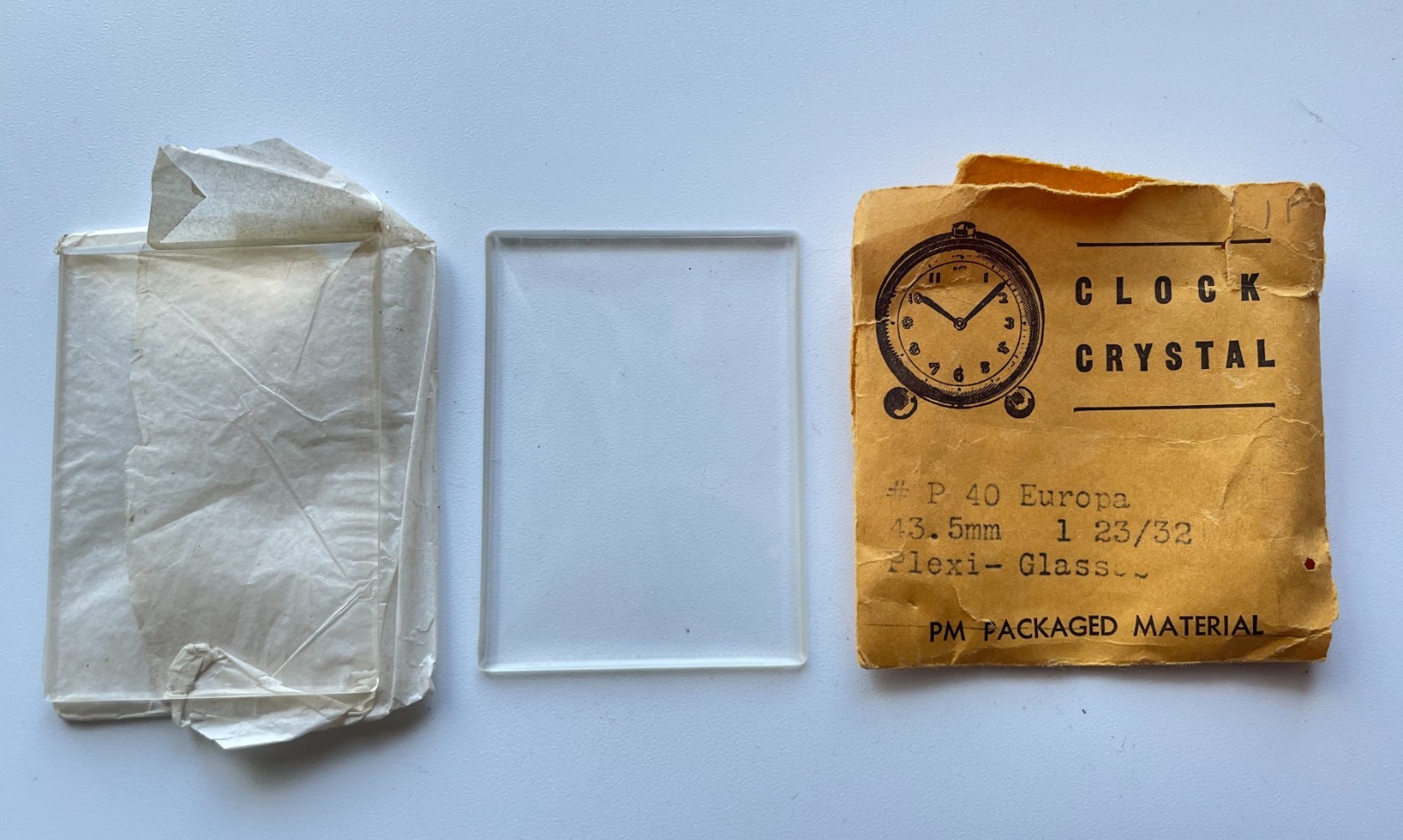NOS Europa Clock Crystal 2pc Replacement Rectangular Plexiglass 59.5mm 43.1m