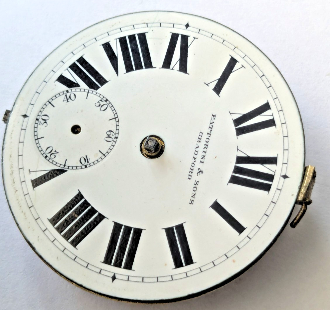 Antique Fattorini Bradford Pocket Watch Movement Errington Factory Under Dial 26