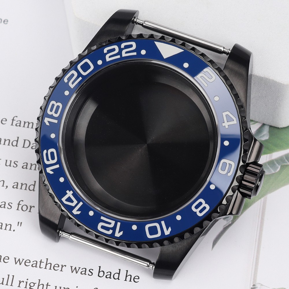FEIYASHI GMT Bezel 40mm Black Watch Case Sapphire PVD Steel For Seiko NH35 NH36