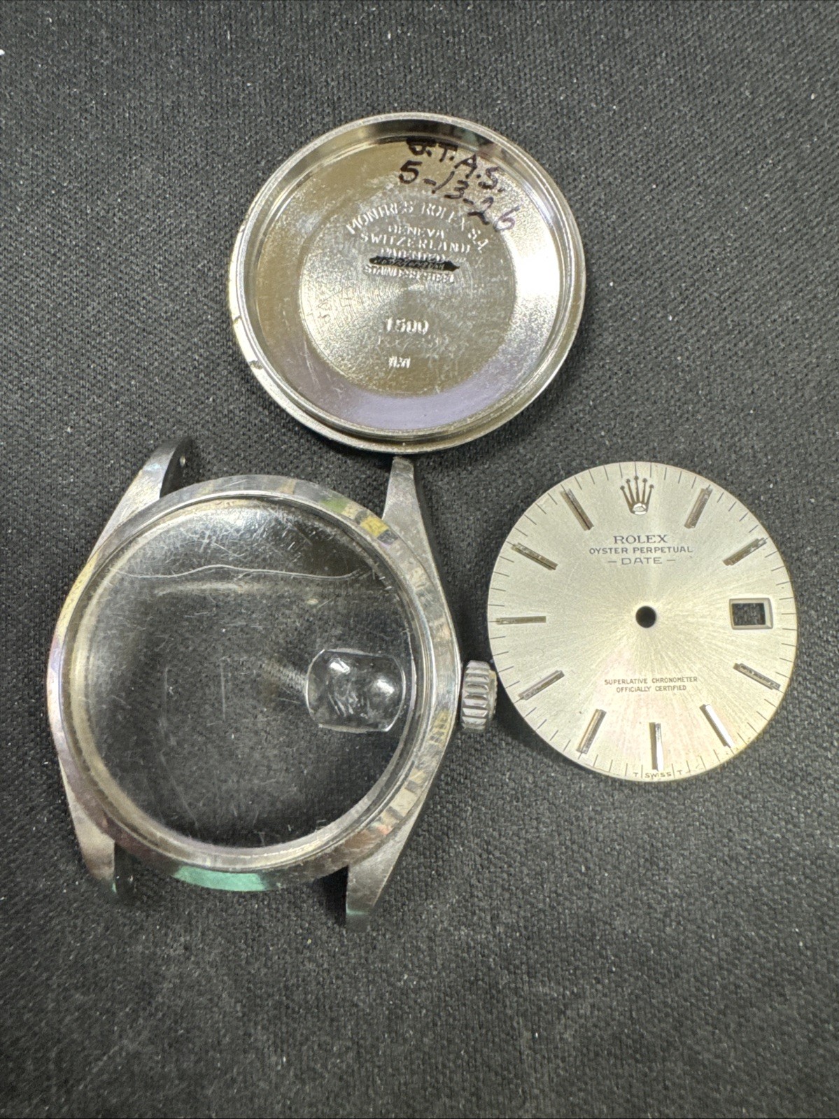 Original Rolex Date 34mm Stainless Steel Watch Case Complete- Ref: 1500!