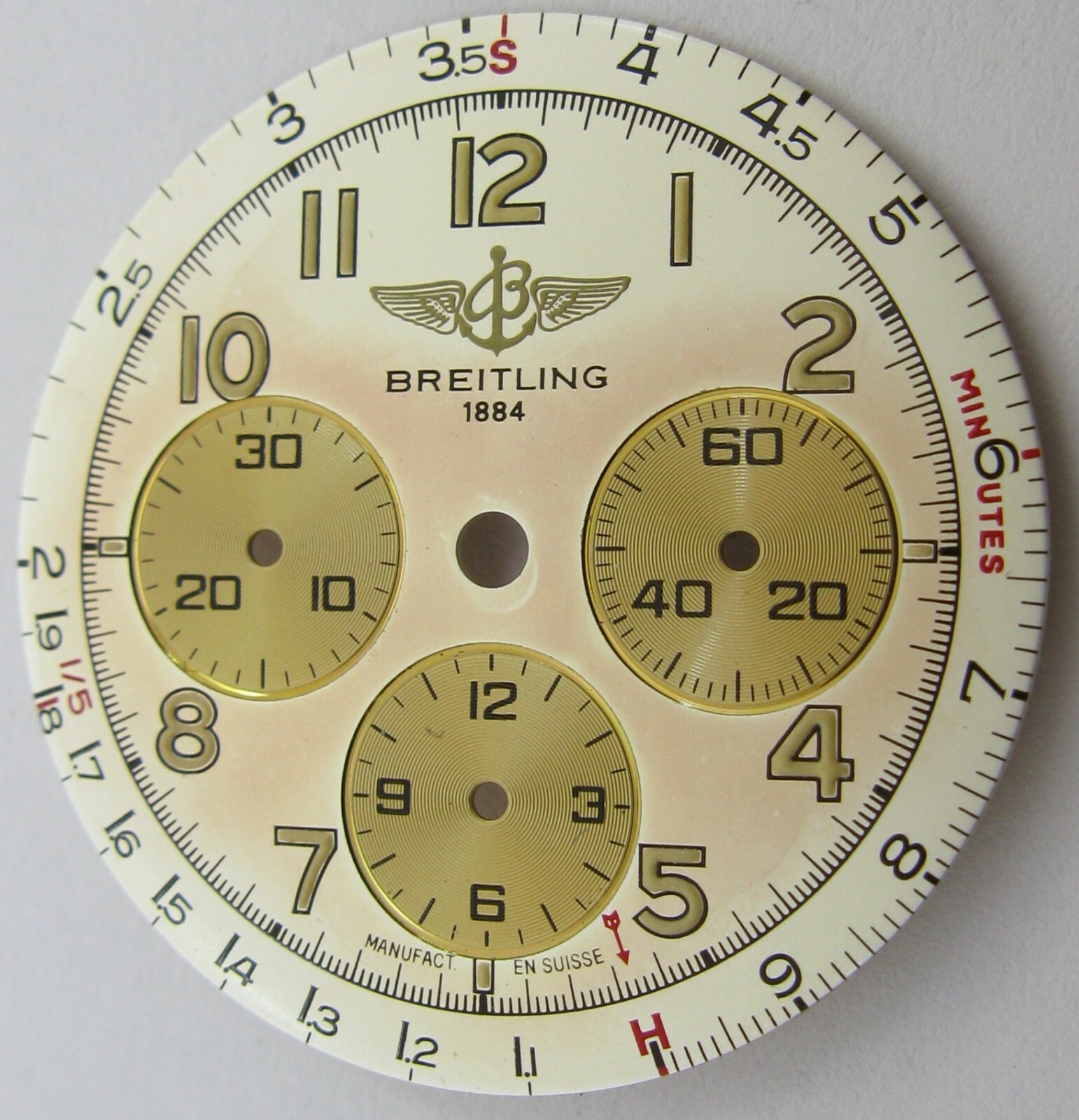 Vintage Dial Breitling 1884 12 Hrs. 3 counters * discolored … *