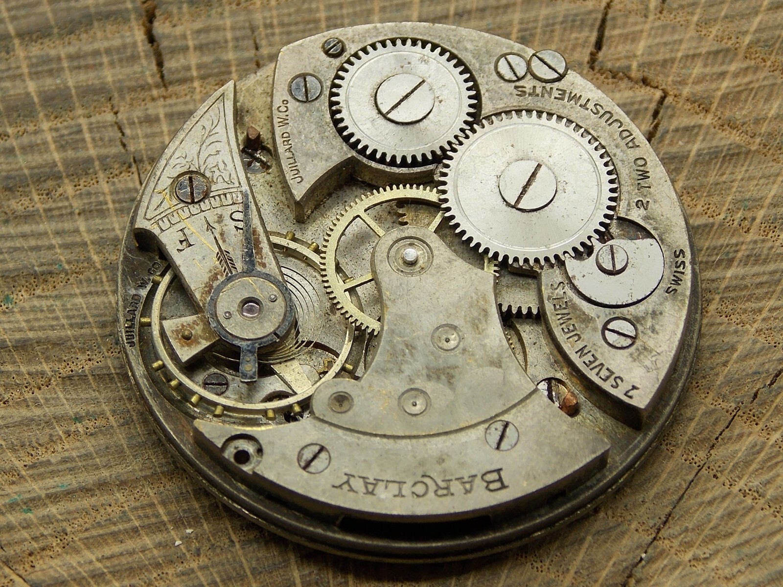 Antique Pocket Watch Movement Barclay Juillard Watch Co 7j 2 Adjustmnts Openface