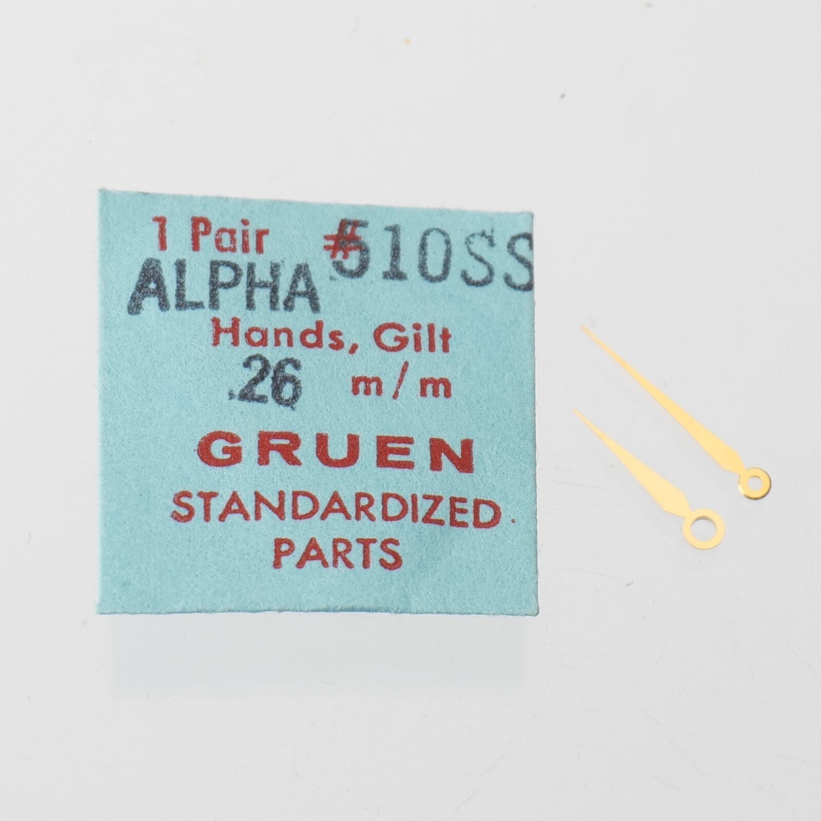 Set NOS Gruen 510SS Gilt Alpha 26mm Watch Hands Set M251 Minute Hour (C6D13)