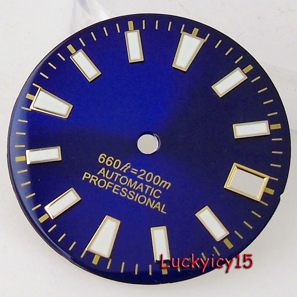 Tandorio 28.5MM Luminous Green Blue Watch Dial Fit NH35 NH36 Watch Lume Marks