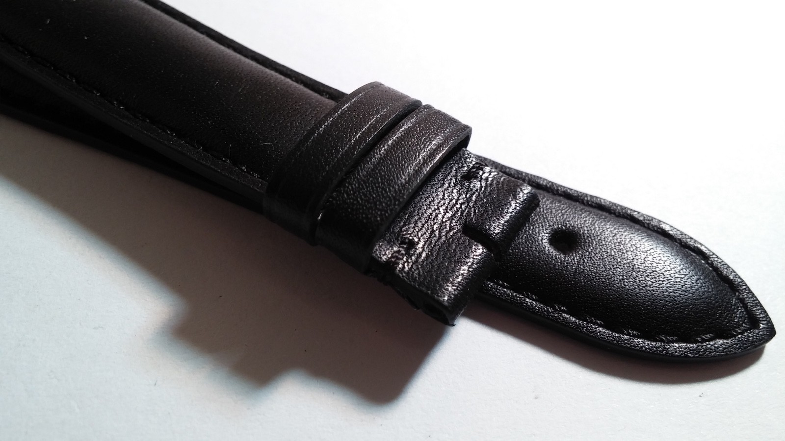Longines BAND Black leather, black stitch 18/16mm, 75/115mm lengths, LONG