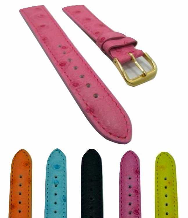 Ostrich Grain Genuine Leather Padded Rich Colors Watch Band Strap 18mm & 20mm