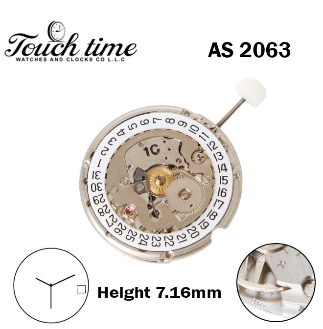 Edox AS 2063 Swiss Automatic Movement-17 Jewels-Date Disk At 3-3 Hands-H:7.16mm.