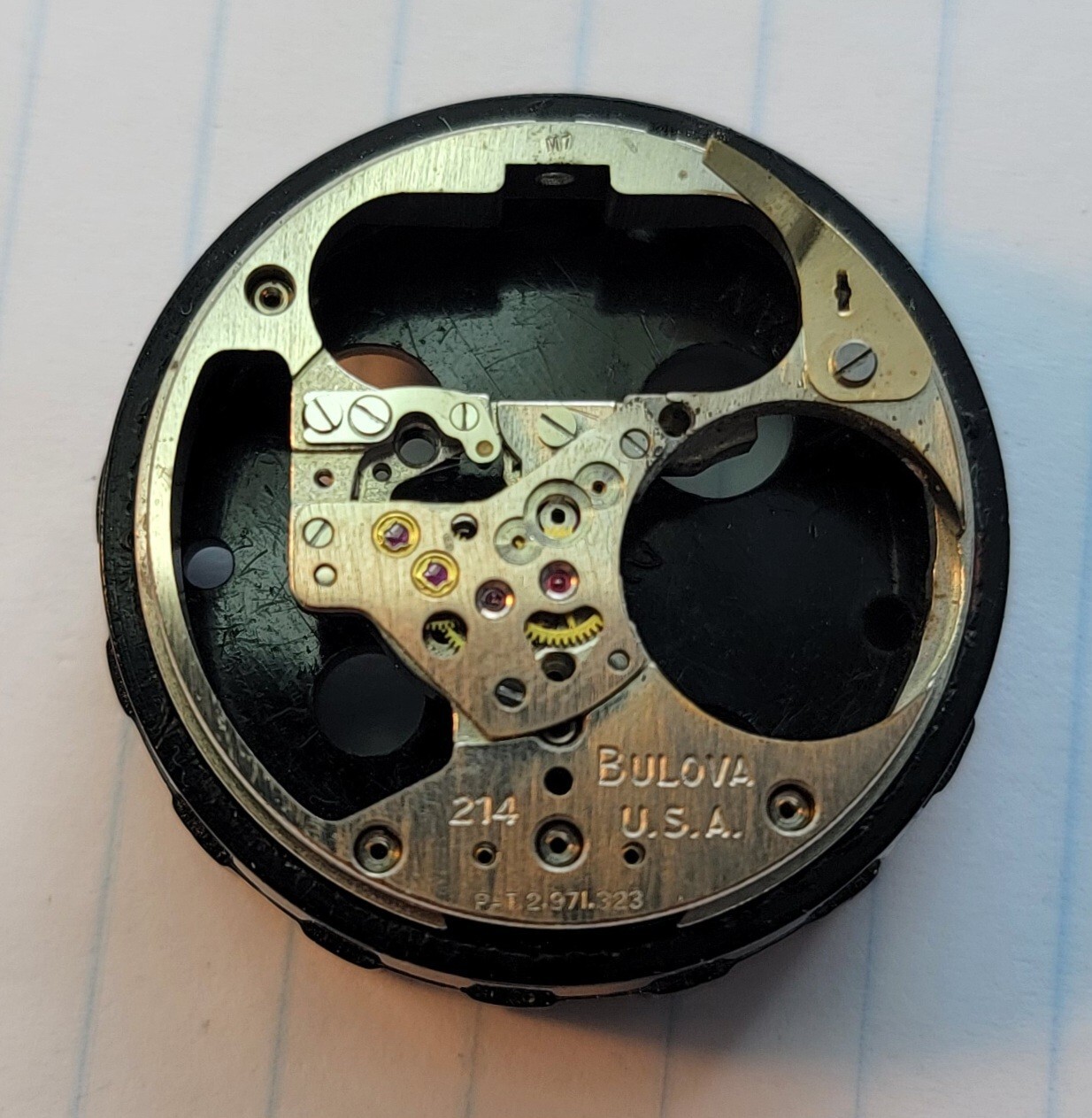 Vintage Bulova Accutron 214 Part 709 Movement Pillar Plate USA M7 1967 (A)
