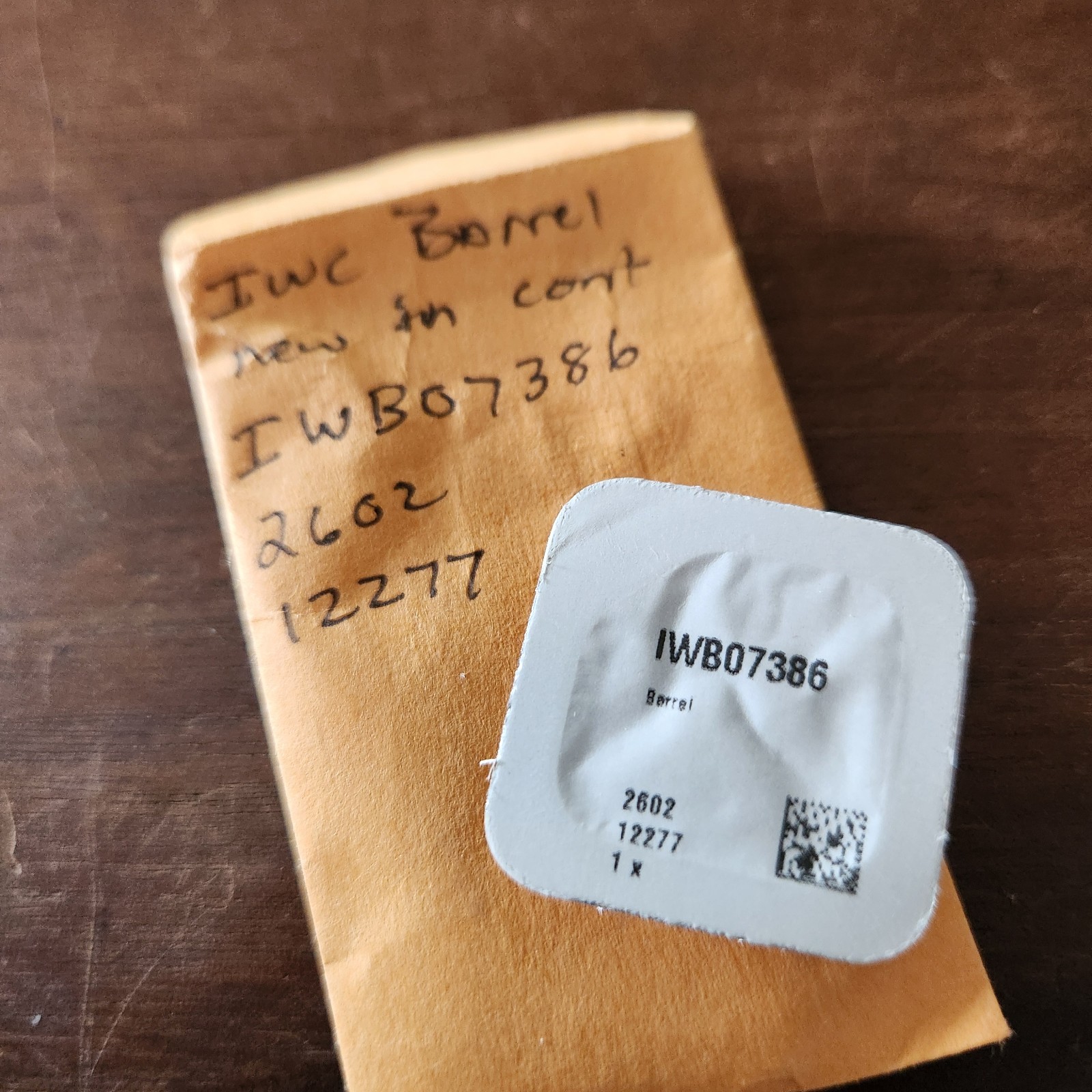 NOS IWC Mainspring Barrel Sealed Package Watch Part #IWB07386 206 12277