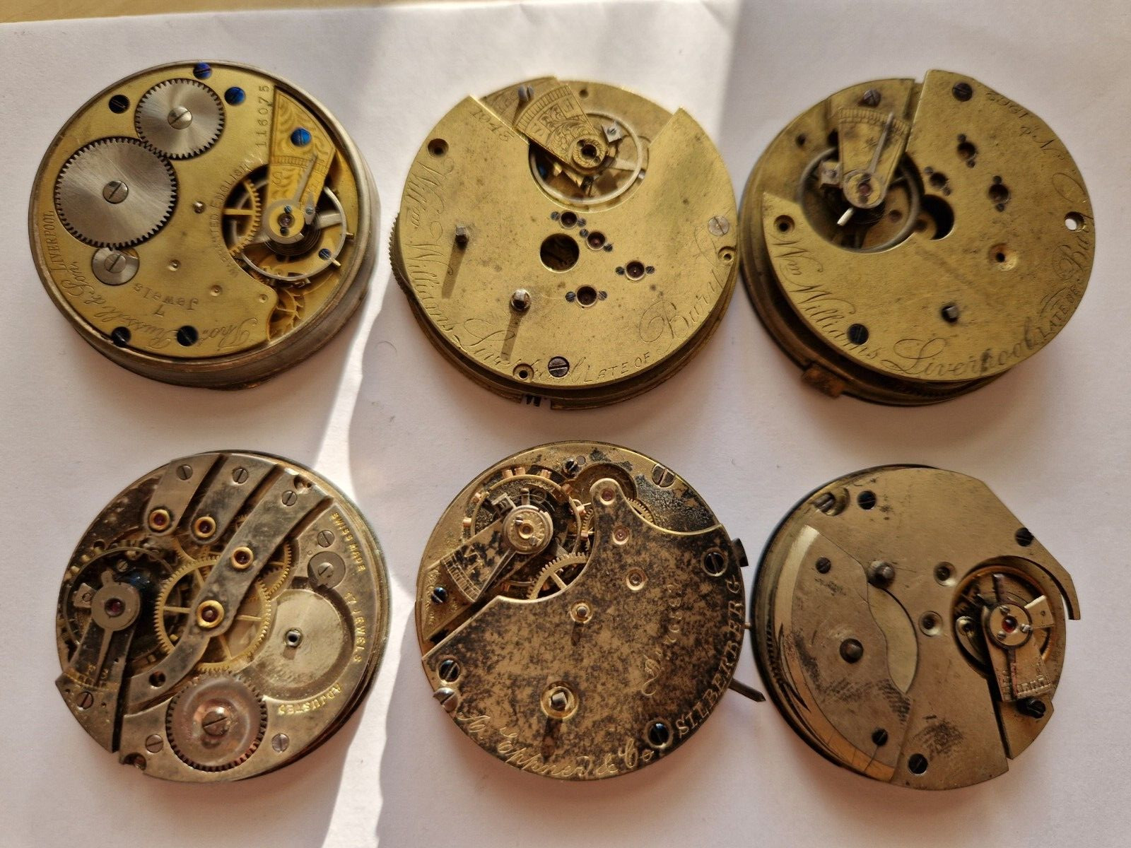 watch movements joblot Williams Rusel antique large size watchmakers lot 6x