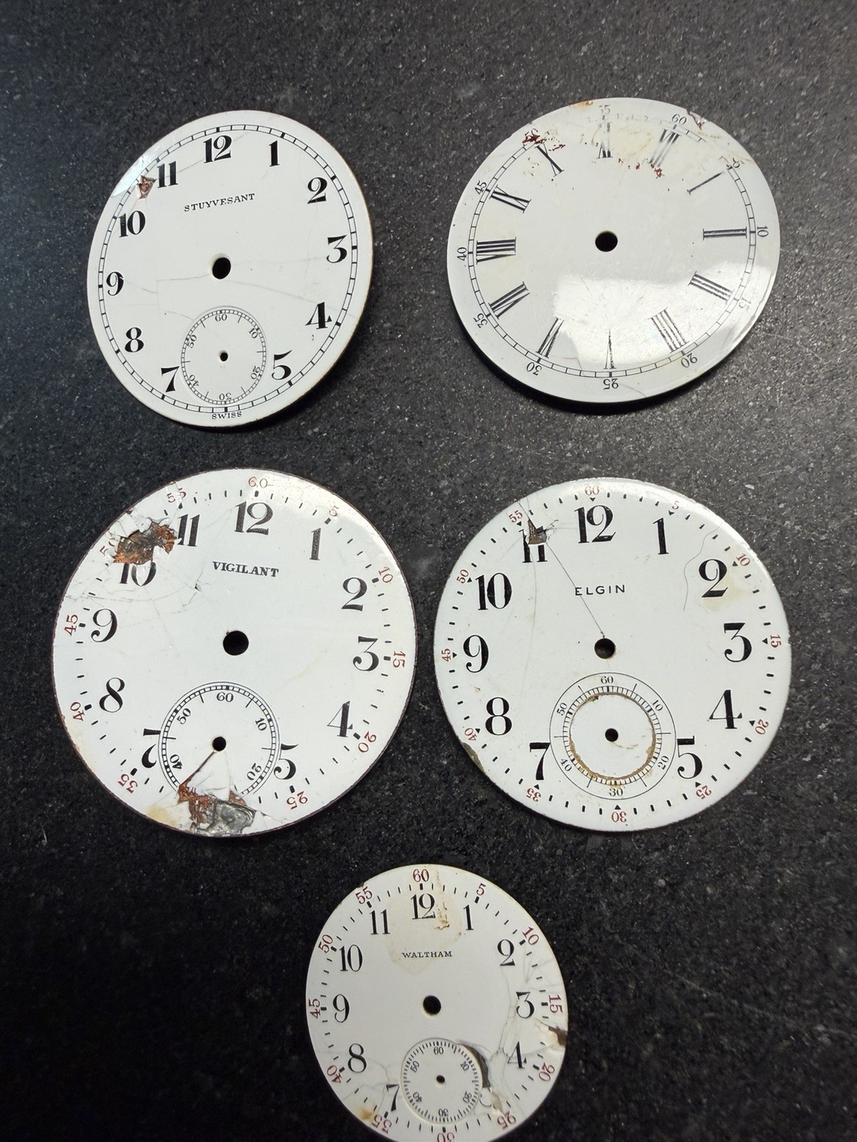 Porcelain Watch Dial Lot 33 Pocket Watch Faces Elgin Waltham Parts Repair Art