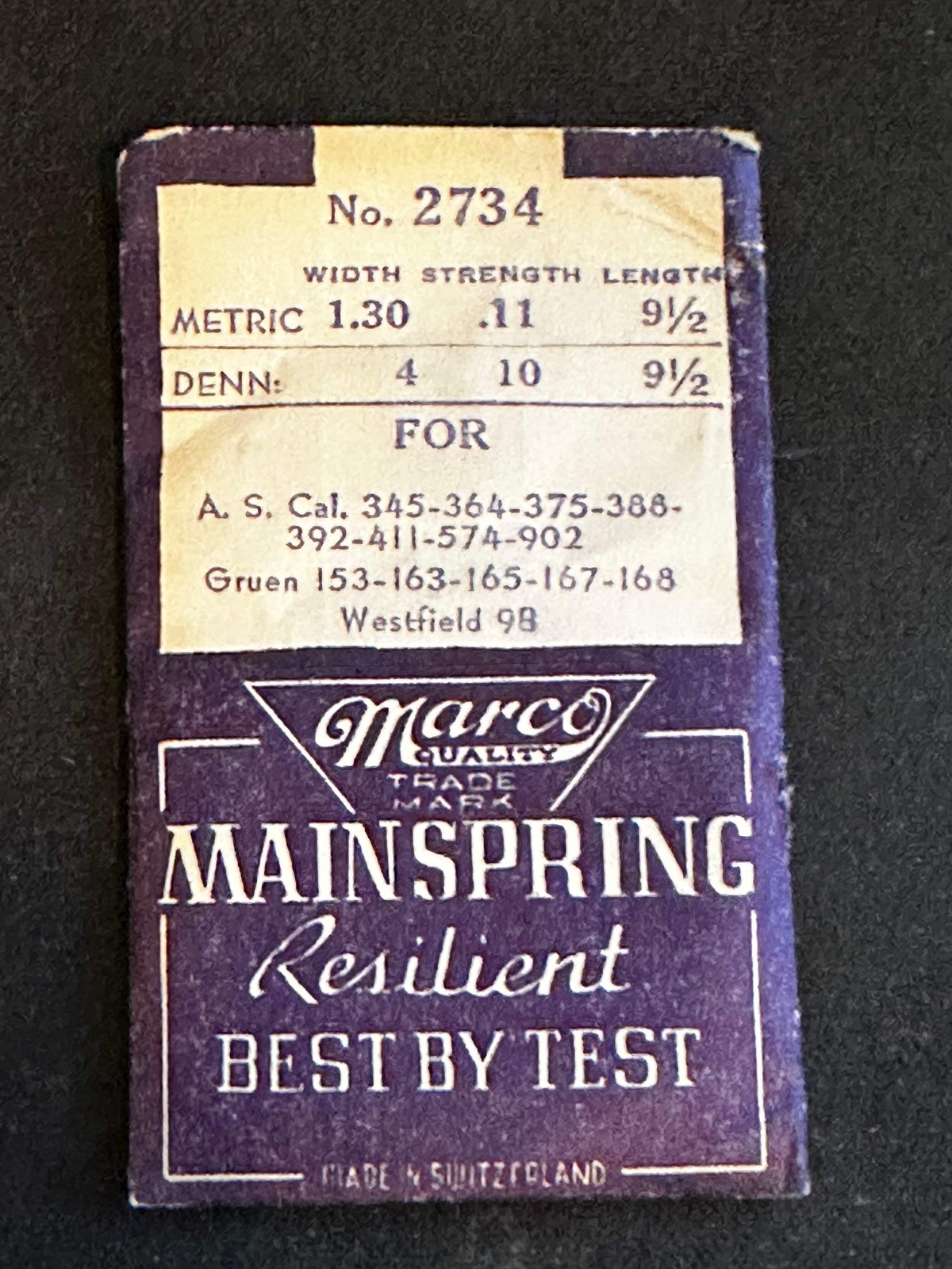 Marco Mainspring #2734 for AS 345, 364, 375, 388, 392, 411, 574, 902 – Steel