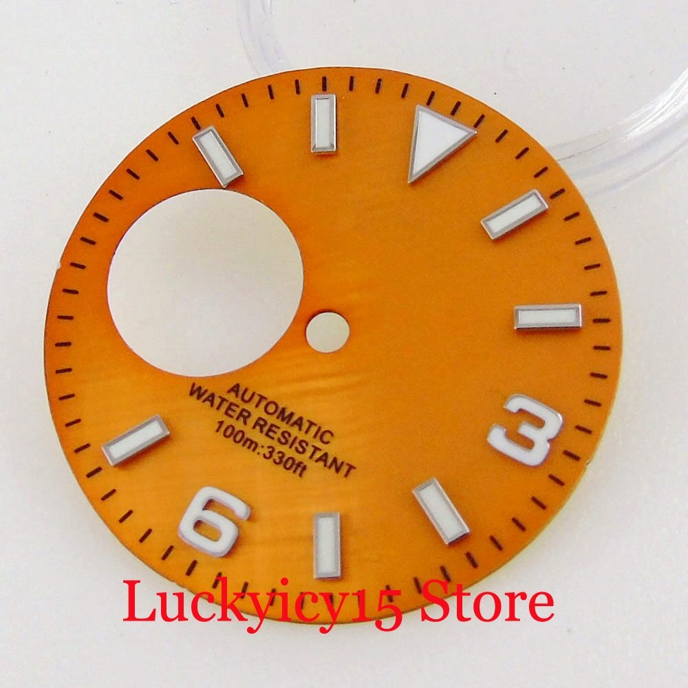 29MM Watch Shell Dial Fit NH38 Automatic Case Blue/Green Lumious Marks Dial