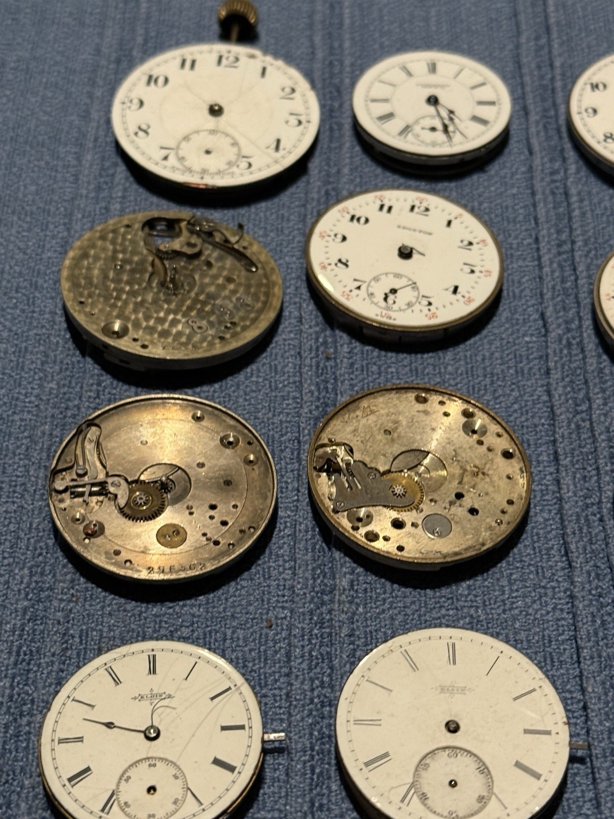 Lot of 15 Antique Pocket Watch Movements Elgin Hampden NY Standard Parts Repair
