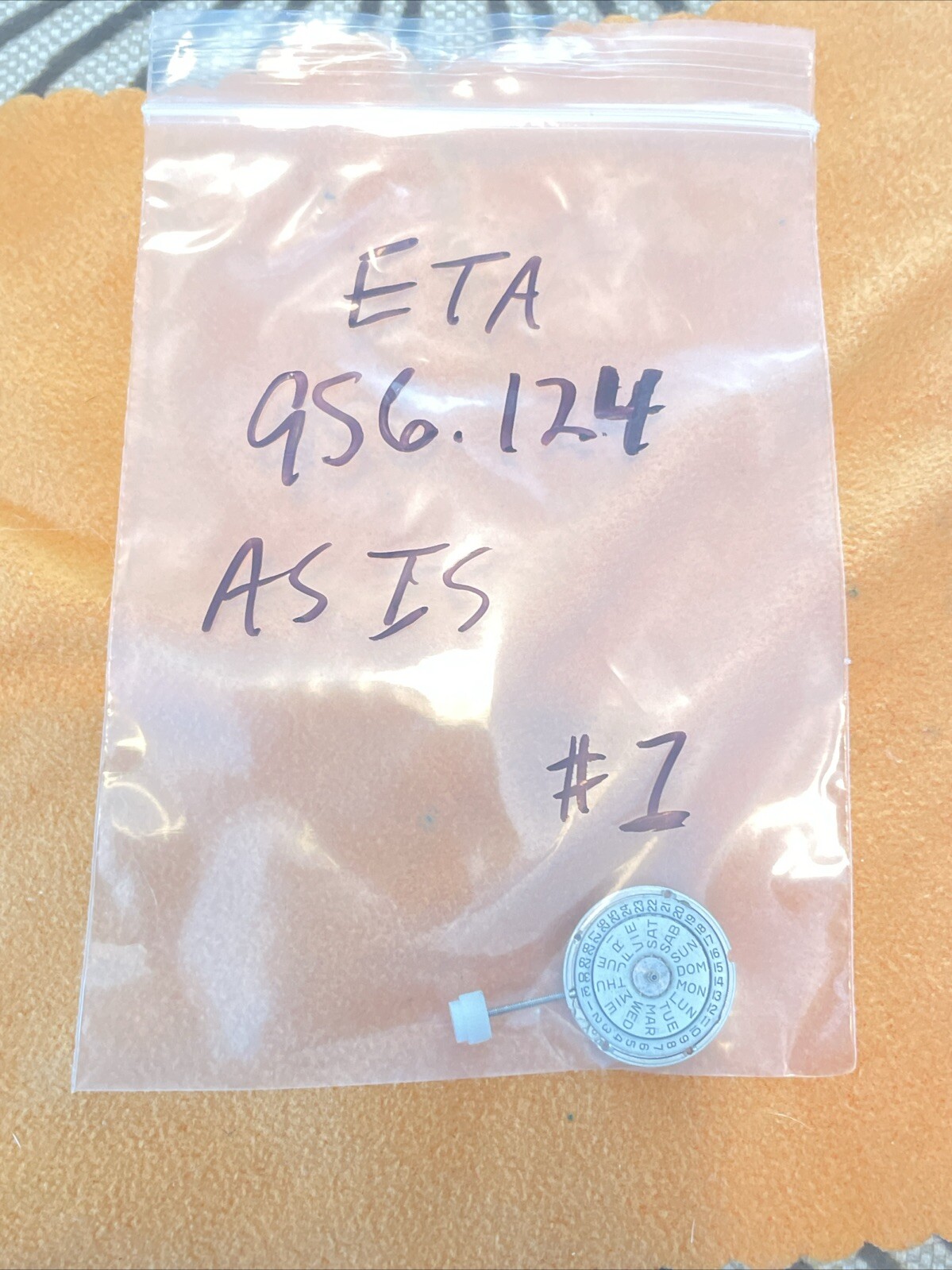 ETA 956.124 Swiss Quartz Movement, White Day-Date Disks at 3 Not Tested As Is