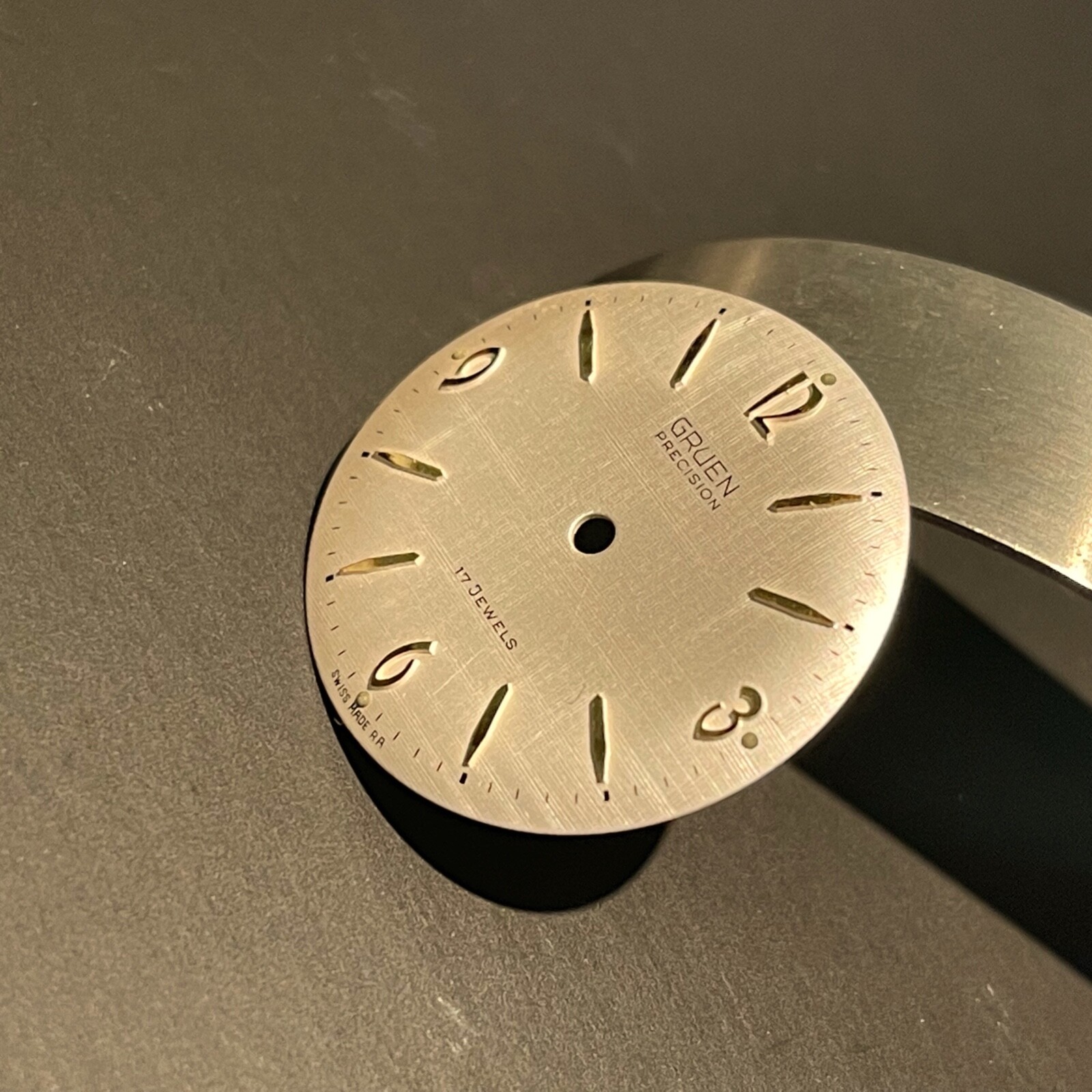 Vintage factory Gruen 510 RSS watch dial yellow markers linen finish 27.9mm size