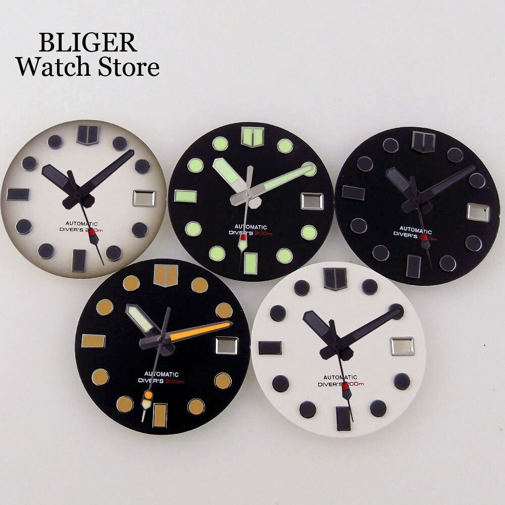 29mm Fit NH35 NH35A Watch Dial Black White Men Watch Lume Parts Accessories Set