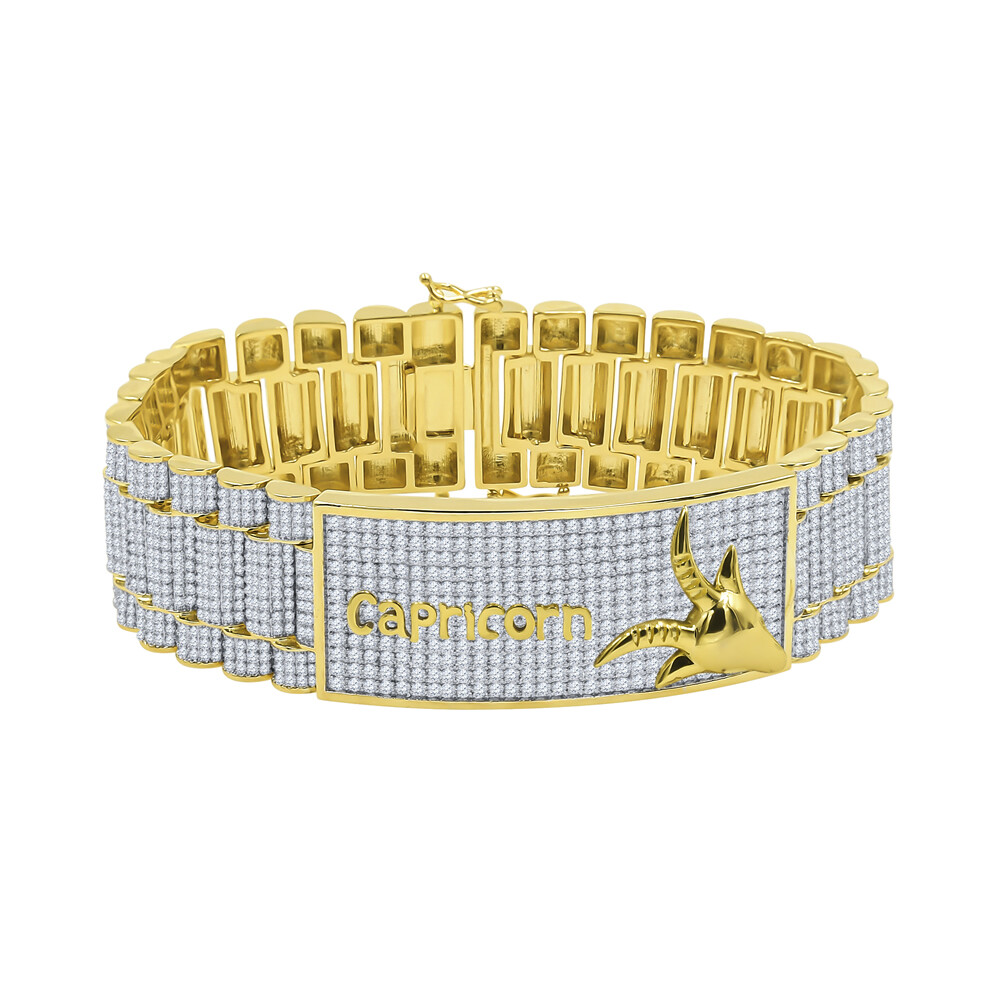 Custom 18K Zodiac Sign Astrology Horoscope Gold Tone Finish Men’s Link Bracelet
