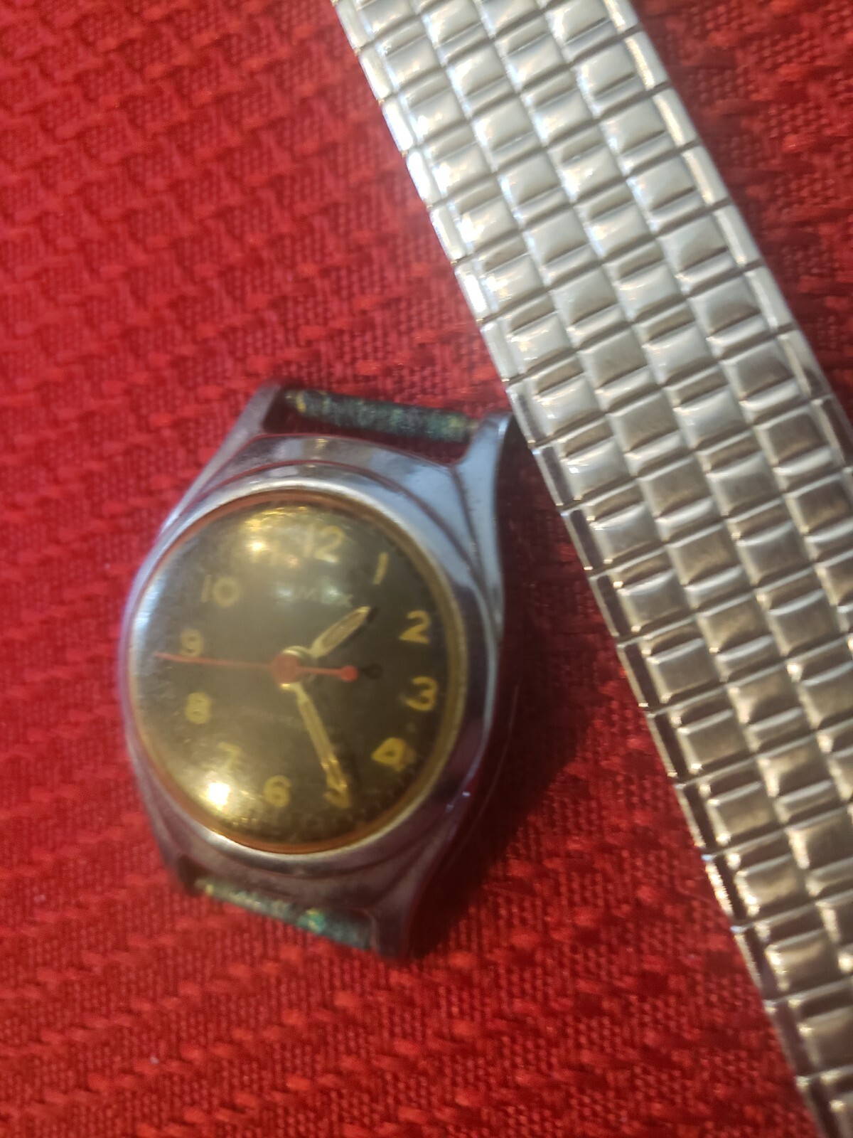 Vintage RARE 1950’s 60’s Timex Shock resistant Black Watch w White Markers 23mm