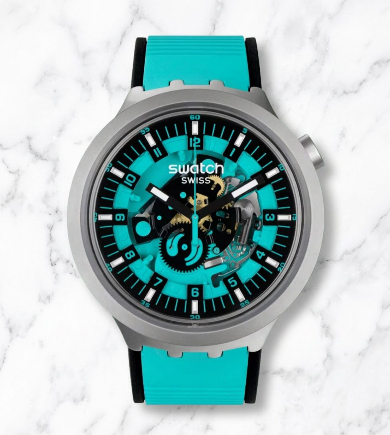 Swatch Unisex Oversized Watch Big Bold Irony Lacquered Blue Green Dial 47MM