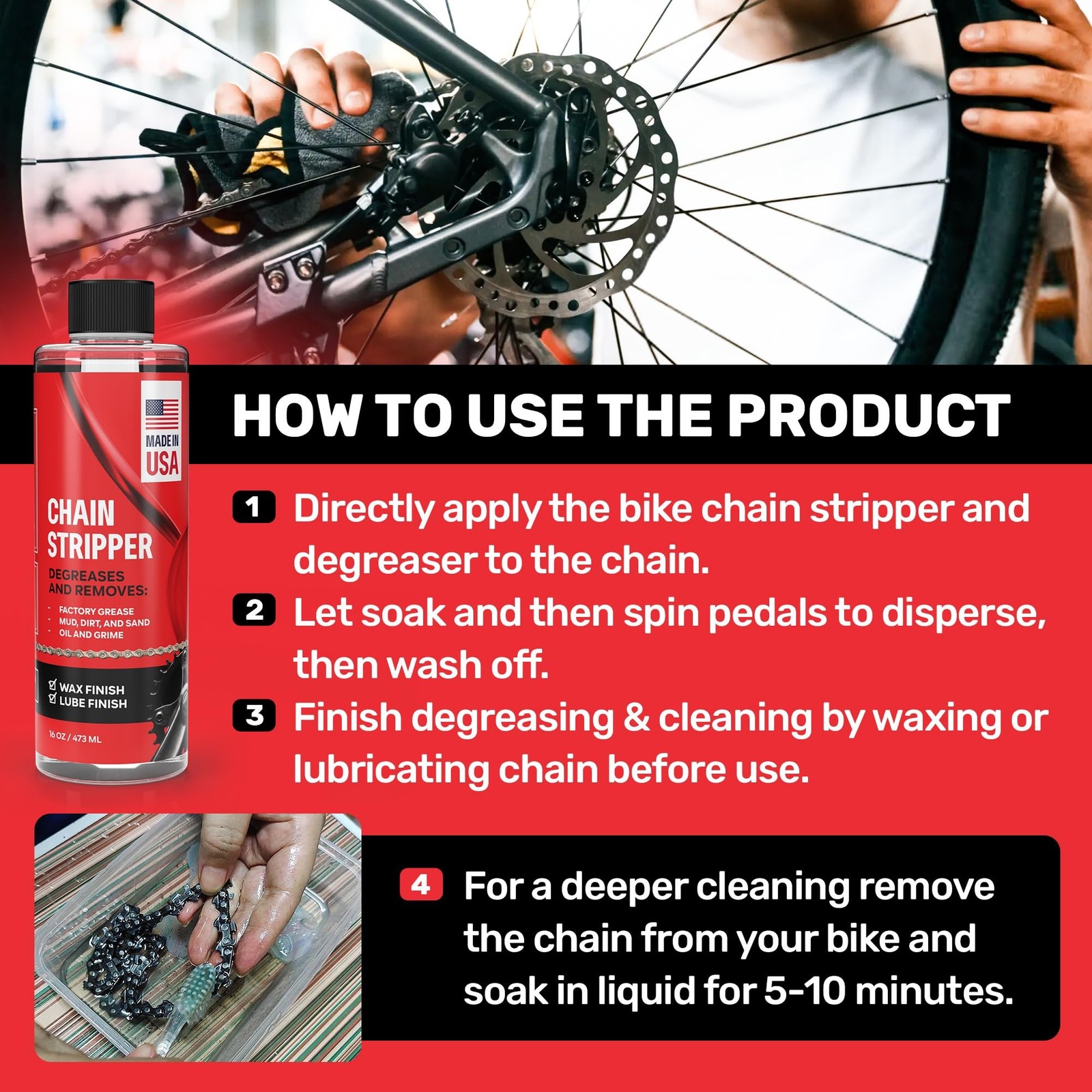 Professional Bike Chain Stripper + Degreaser – 16oz Chain Cleaner & Wax Prep,…