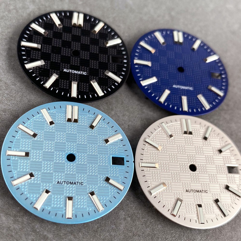 28.5mm Black White Blue Texture Luminous Watch Dial For NH35 NH36 Movement