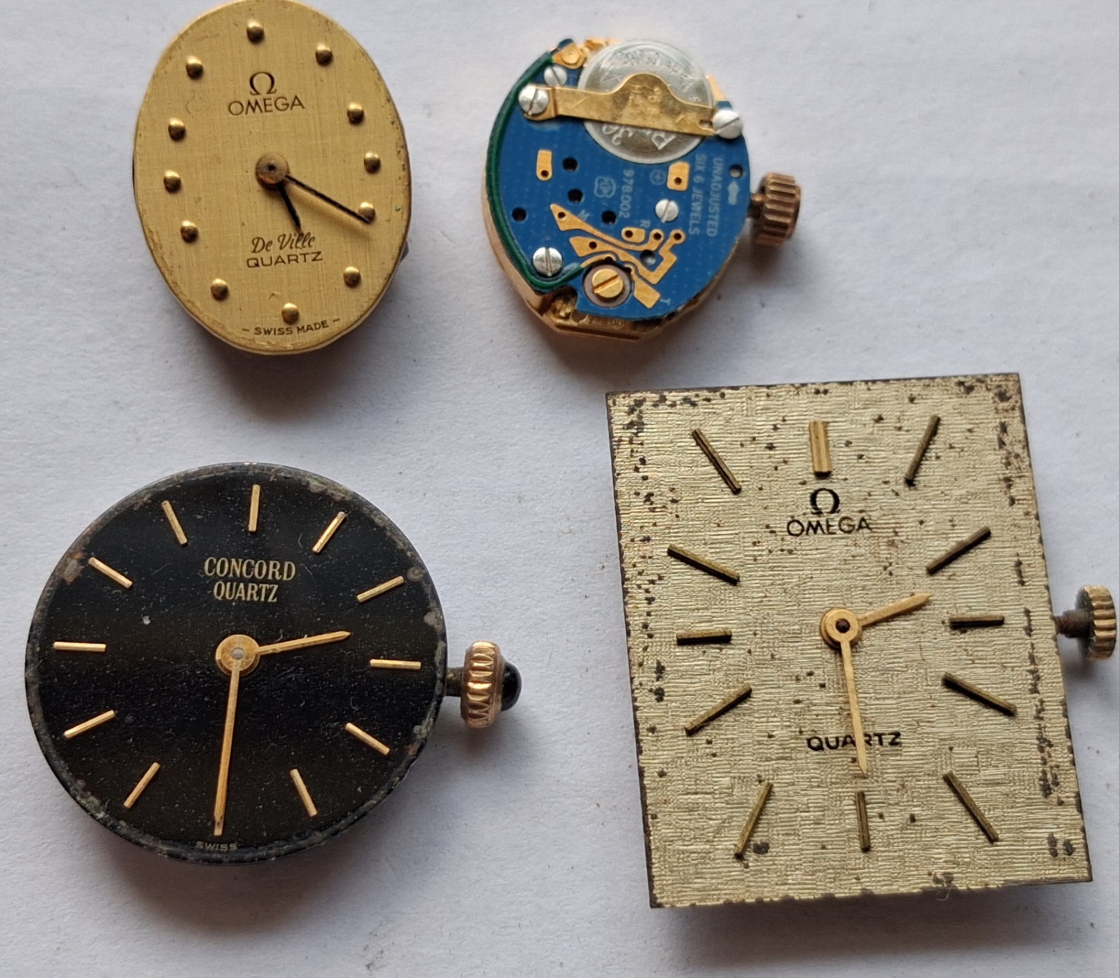 Four Quartz movements Omega 1380,1350.Concord 950 001 ,ETA 978 002