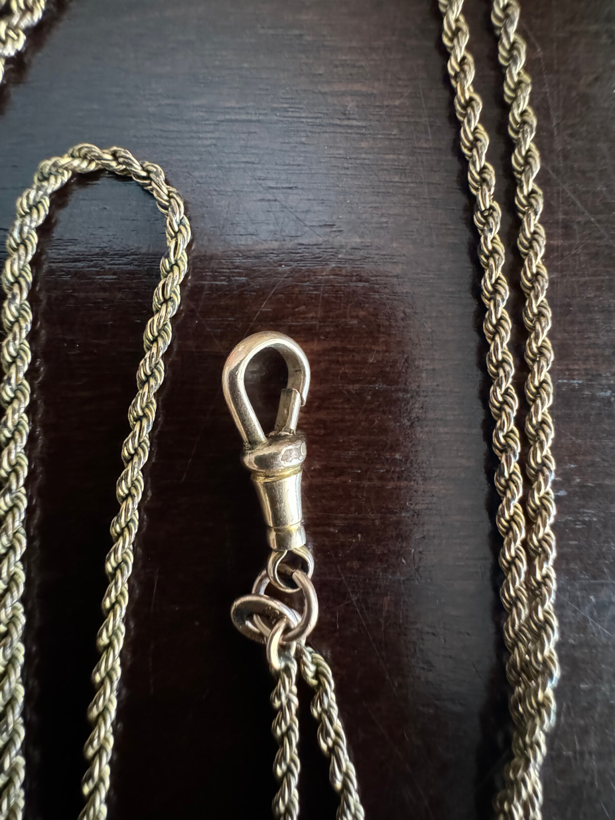 VINTAGE 25 INCH H.W.T. NECKLACE POCKET WATCH CHAIN, 1/10TH Y.G.F., 1907