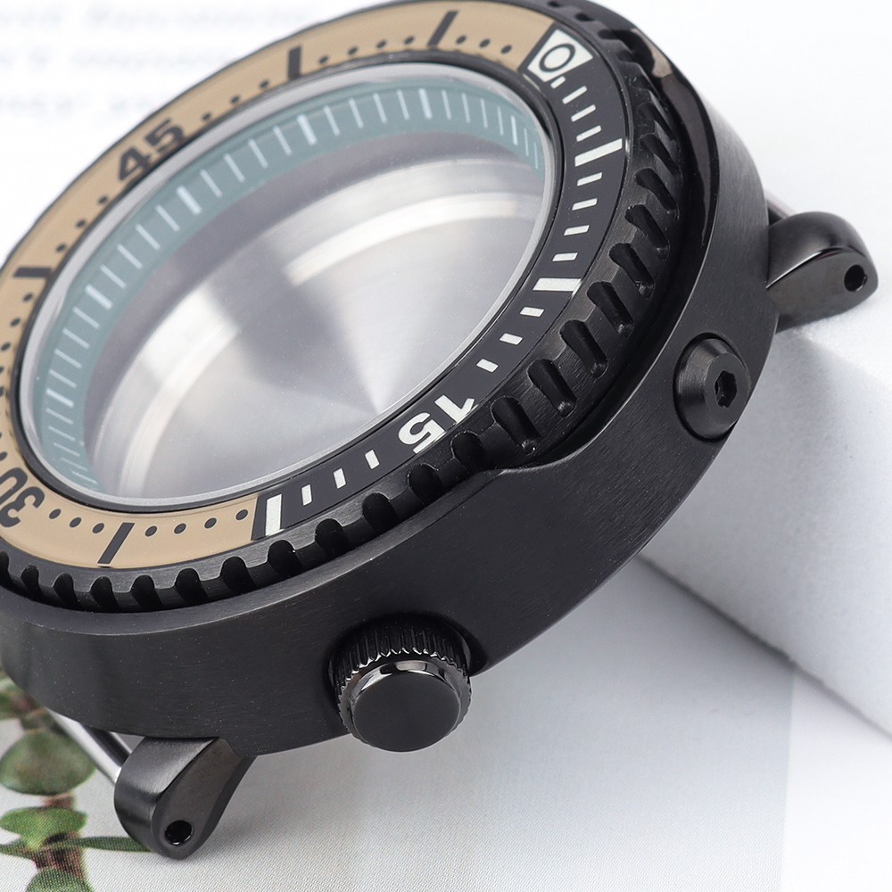 PVD Black Pilot Watch Case 43.3mm Sapphire Steel 10ATM For SII NH35 36 Movement
