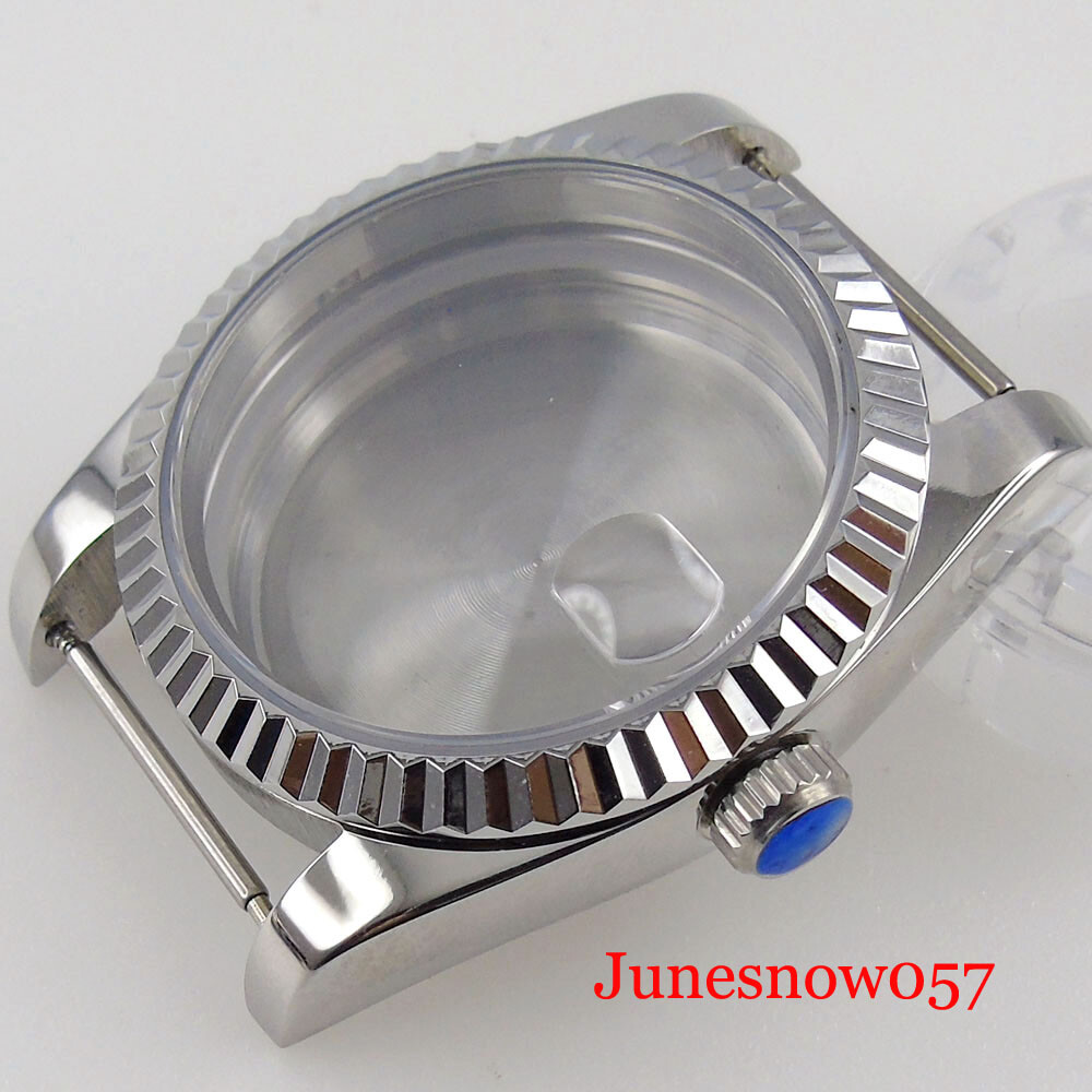 Fluted Bezel 36mm Silver Watch Case fit NH35A NH36 ETA2836 MIYOTA82 DG281 PT5000