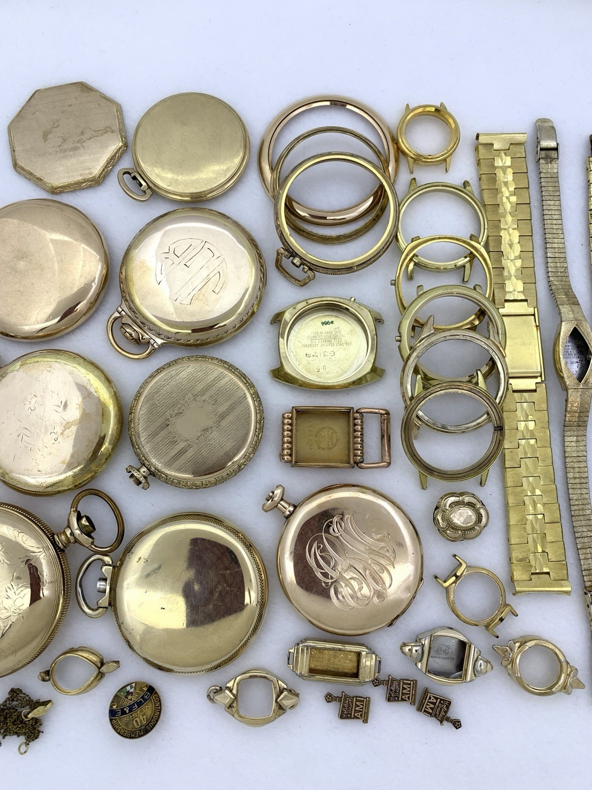 609 GRAMS Gold Filled RGP Plate Pocket Wrist Watch Case Scrap Lot & Other Pieces
