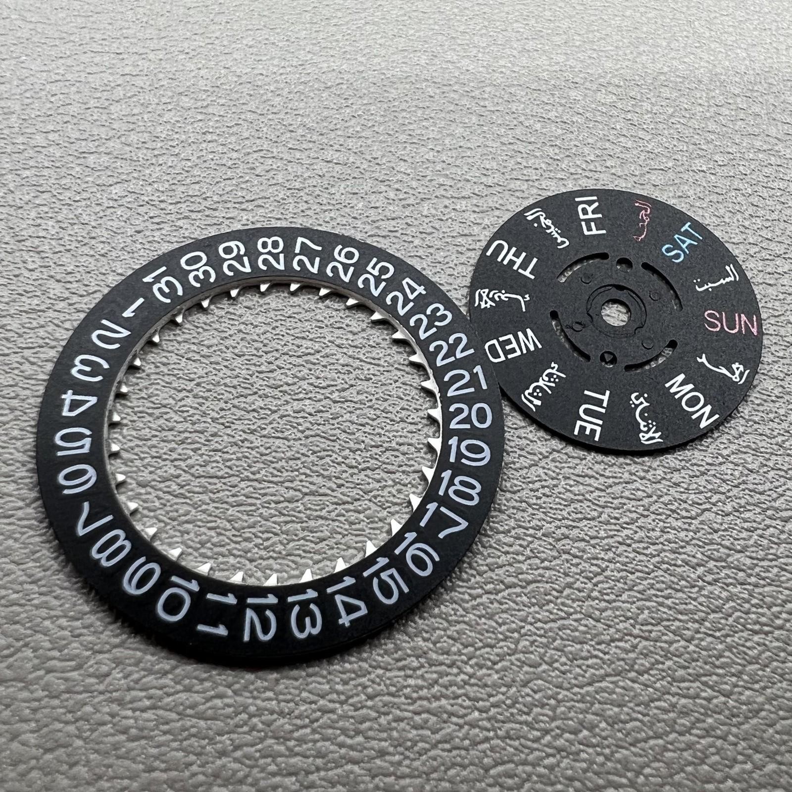 Arabic/English Font Black Date Disk Week Wheel for NH36 Movement Crown at 3