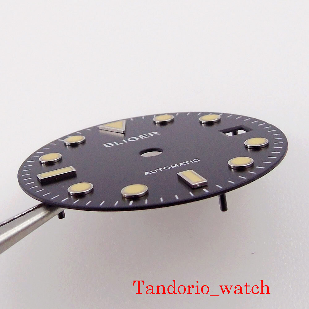 28.5mm Black Dial Yellow Marks Green Luminous Fit MIYOTA 8215 ETA 2824 2836