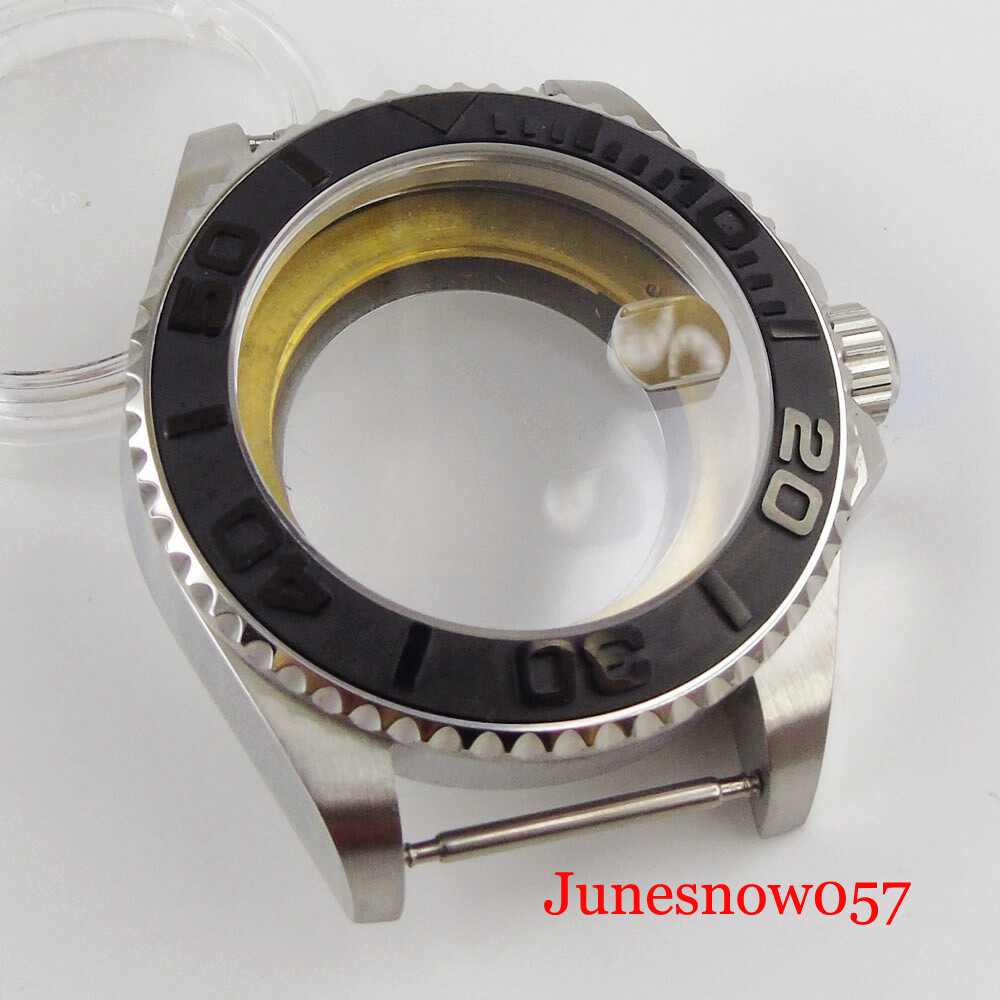 43mm Watch Case Sapphire Glass Ceramic Brushed Insert fit MIYOTA 8215 Movement